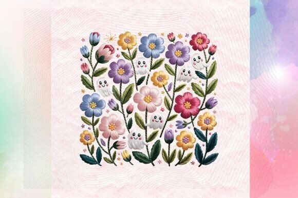 Cute Floral Embroidery Style Ghosts: A Seasonal Design Review