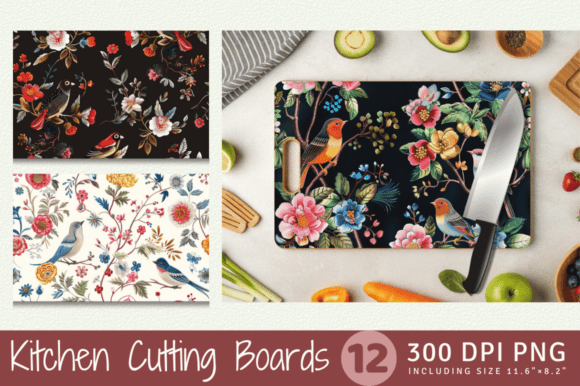 Floral Birds Embroidery Design for Cutting Boards