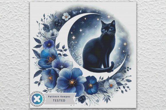 Floral Cat Moon Cross Stitch Pattern Review for Sweatshirt Design