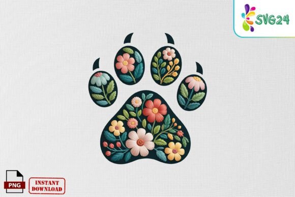 Floral Paw Print Patch Embroidery PNG Review