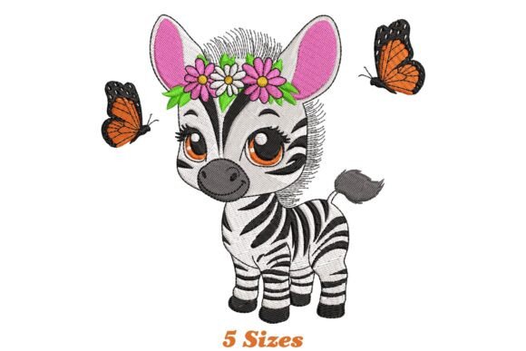 Floral Zebra with Butterfly: A Charming Embroidery Design for Personalized Gifts