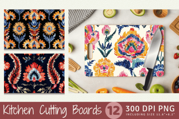 Ikat Embroidery Floral Cutting Boards