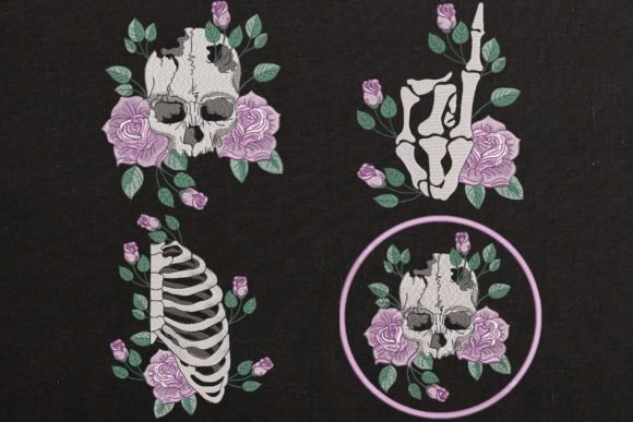 Set of 4 Roses Skull and Skeleton Black Review